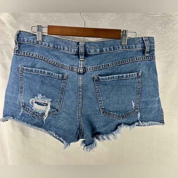 Free People Distressed Blue Jean Shorts - Picture 3 of 6